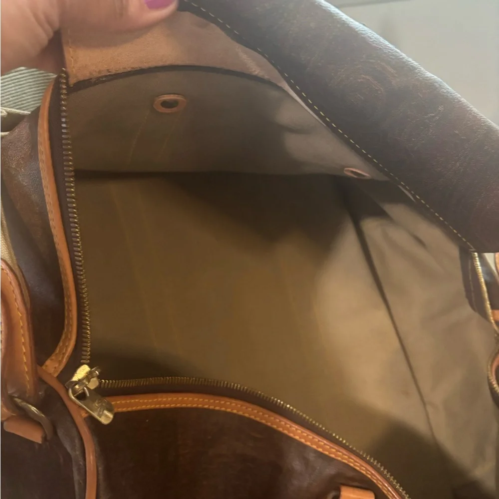 Louis Vuitton Brown Monogram Duffel Bag with Tan Leather